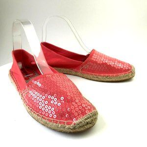 Makalu Canvas Esperanza Espadrille Flats Womens 8.5M Sequins Coral Pink EUC